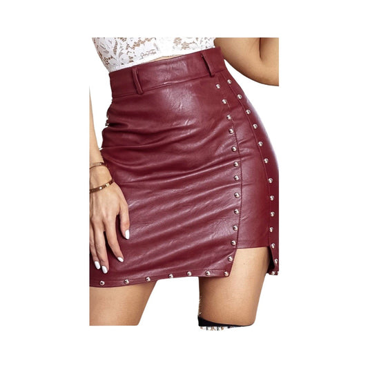 Burgundy Faux Leather Women Studded Skirt - Soul and Sense Streetwear