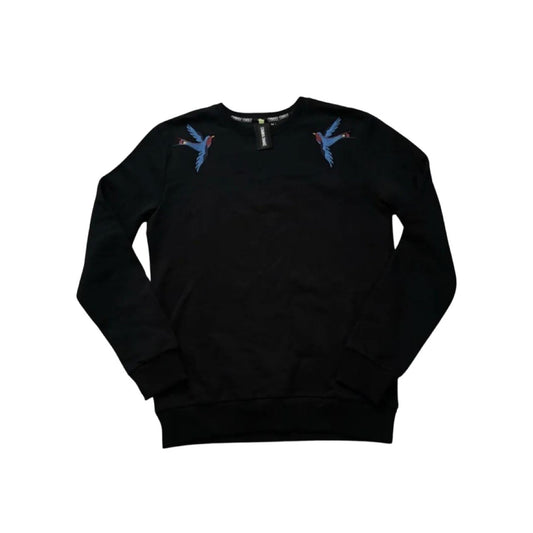 Criminal Damage London Men Fleece Jumper Sweatshirt with Bird design in Black and Blue Y2K - Soul and Sense Streetwear