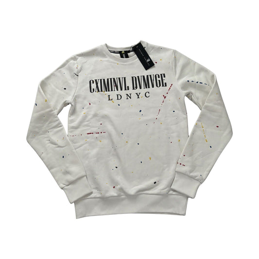 Criminal Damage London New York Men White Fleece Jumper Sweatshirt Y2K - Soul and Sense Streetwear