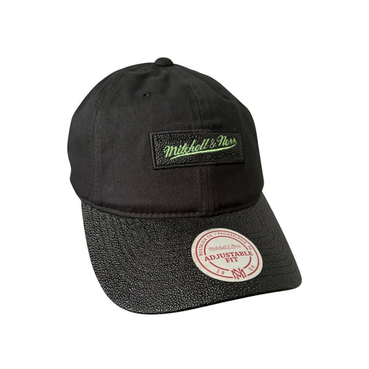 Mitchell & Ness Box Logo Snapback Cap with Round Sparkly Peak in Black and Green - Soul and Sense Streetwear