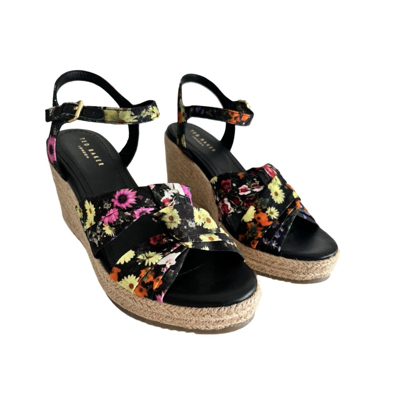 Ted Baker Womens Sandals Cardima Espadrille Wedge Floral Printed Black - Soul and Sense Streetwear