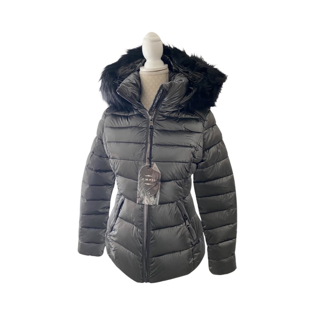 Women Winter High Quality Hooded Jacket Grey Metallic quilted with faux faur hood - Soul and Sense Streetwear